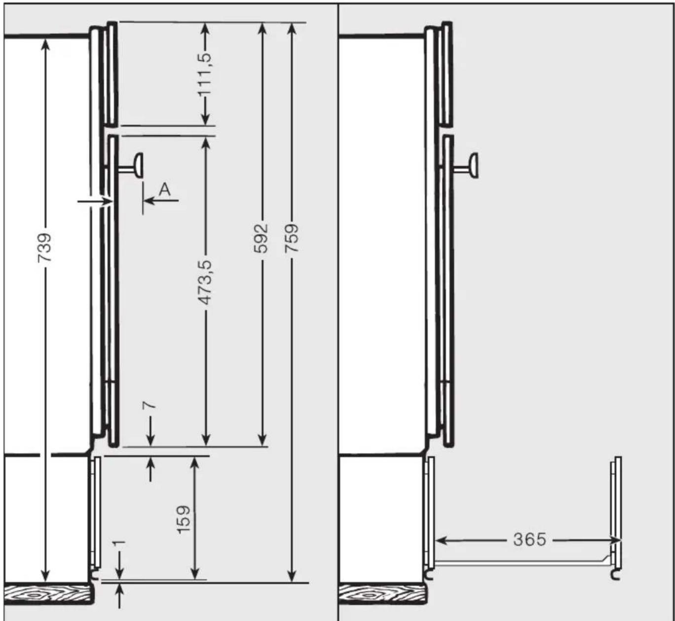 MIELE H 2255-55 E - Detailmasse der Backofenfront Hxx5x-55 - 1