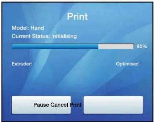 Print Model: Hand Current Status: initialising 85% Extruder: Optimised Pause Cancel Print