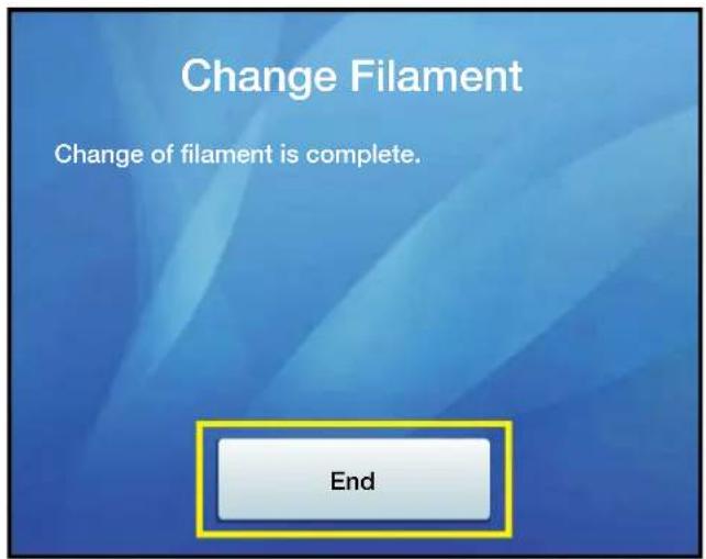 Change Filament Change of filament is complete. End