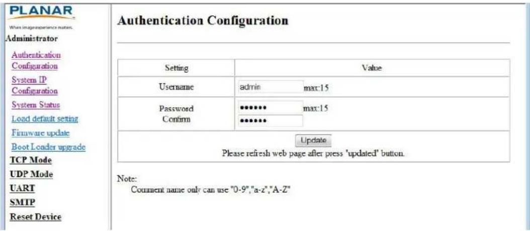 Planar EP5024K - Authentication Configuration - 1