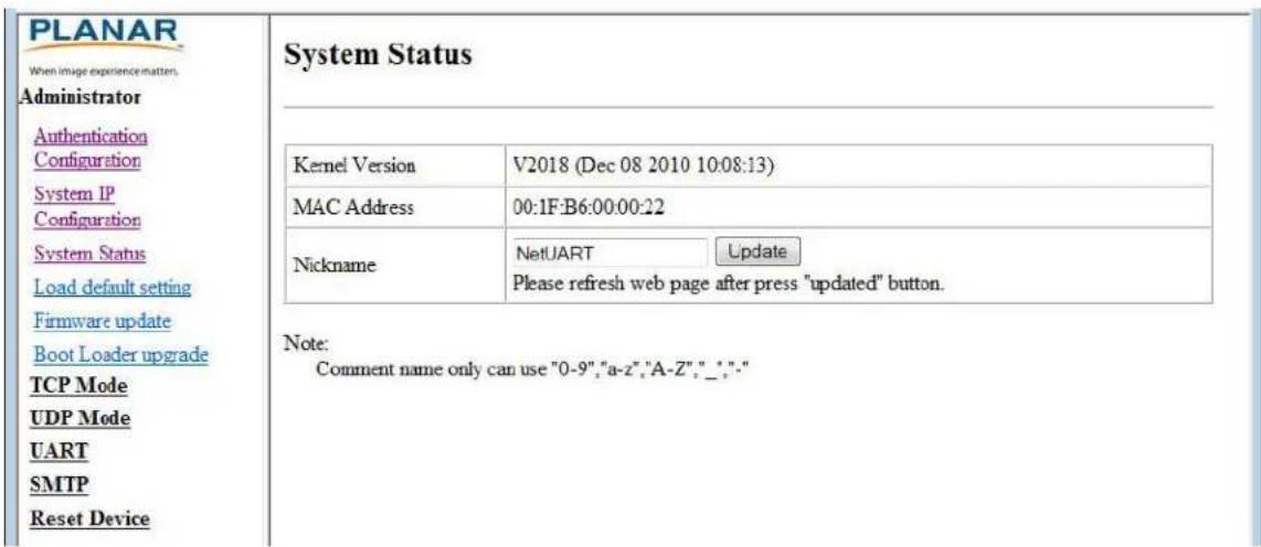 Planar EP5024K - System Status - 1