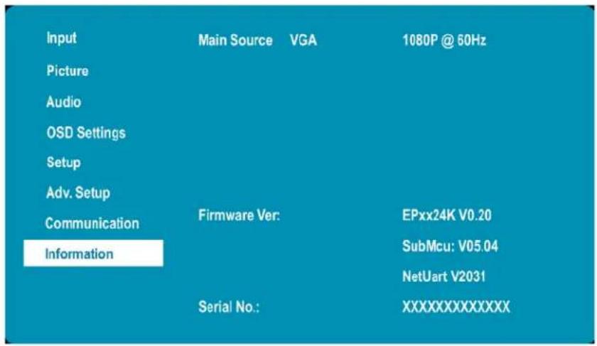 Planar EP5024K - Information Menu - 1