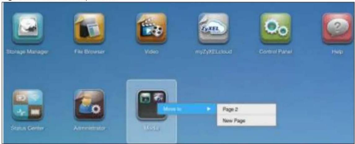 Storage Manager File Browser Video myZyKEcloud Control Panel Help Status Center Administrator Movie to Page 2 New Page