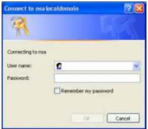 Connect to nsa localdomain Connecting to rise User name: Password: Remember my password OK Cancel