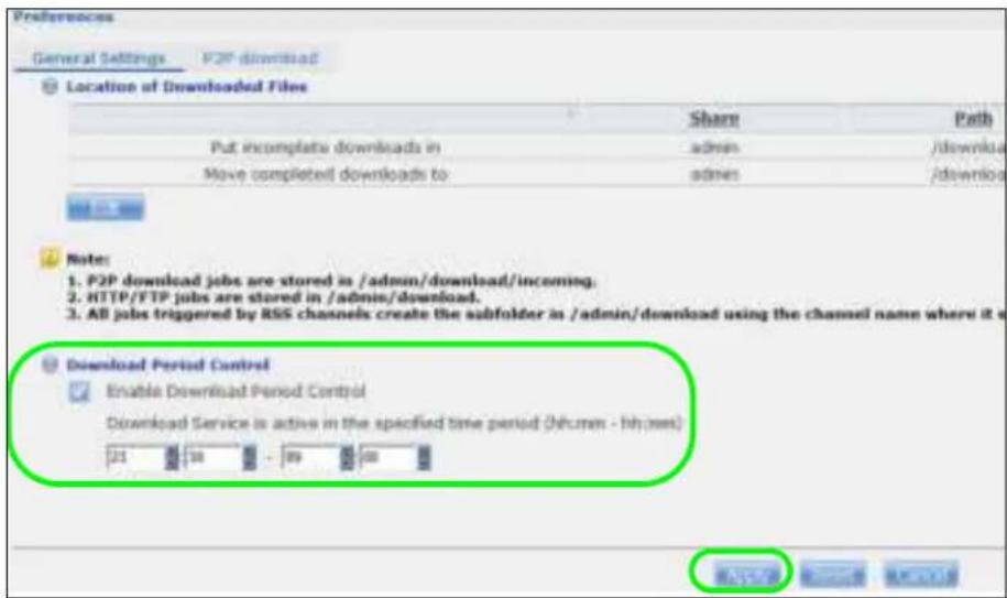 Preferences General Settings P2P downloaded Location of Downloaded Files Share Path Put incomplete downloads in admin /download Move completed downloads to admin /download Download Period Control Enable Download Period Control Download Service is active in the specified time period (hh:mm - hh:mm) 21 38 99 08 Microsoft Microsoft