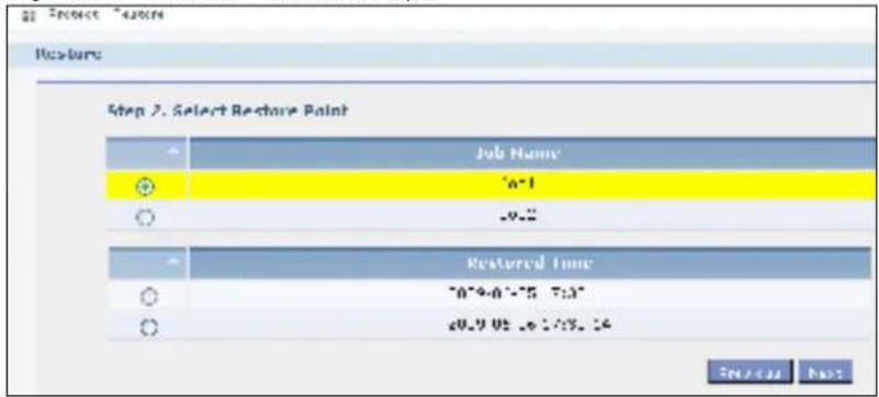 Project Service Resource Step 2. Select Restore Point Job Name "0-1" .9.2 Restored Time "0-4-0 -5 7:3" c0.9 05 .6 1:3. 14 Success Back