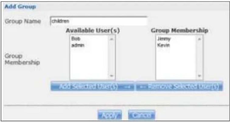 Add Group Group Name :chidres Available User(s) Group Membership Bob admin Group Membership Add Selected User(s) → Remove Selected User(s) Add Cancel
