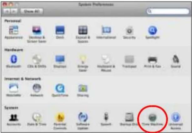 Systems Preferences Personal Appearance Hardware Bluetooth Internet & Network System Accounts Trade & Time Personal Controls Software Option Search Backup Options Time Settings Universal Access