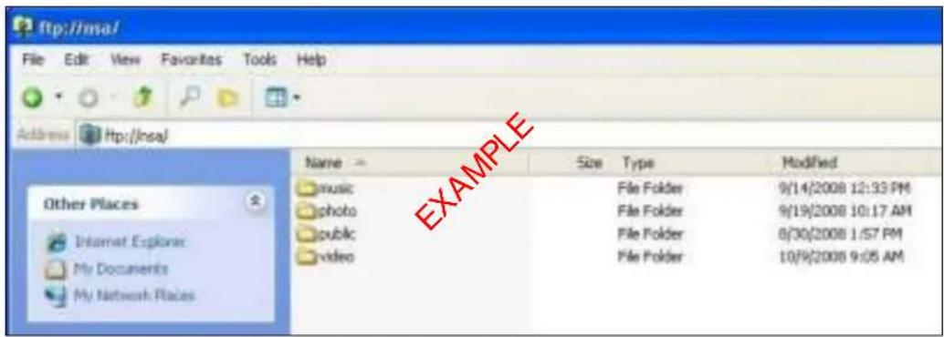 http://insa/ File Edit View Favorites Tools Help Address http://insa/ Name Size Type Modified music File Folder 9/14/2008 12:33 PM photo File Folder 9/19/2008 10:17 AM public File Folder 8/30/2008 1:57 PM video File Folder 10/9/2008 9:05 AM Other Places Internet Explorer My Documents My Network Places