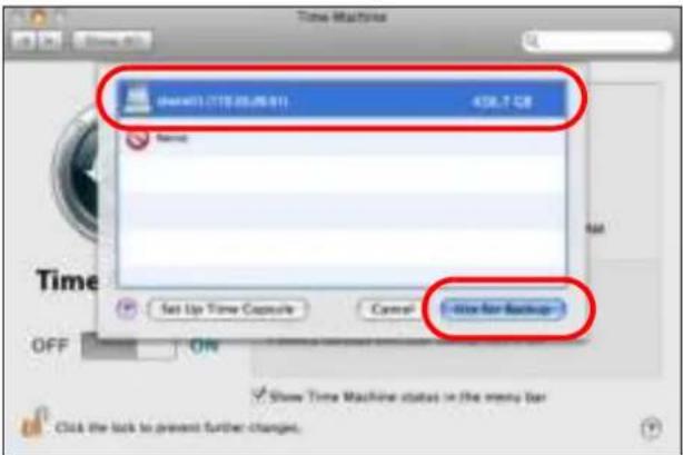 Time Machines file(1) (TTB.05.05.01) 438.7 GB Name: Set Up Time Capsule Cancel I-Use for Backup OFF ON Show Time Machine status in the menu bar Click the lock to prevent further change.