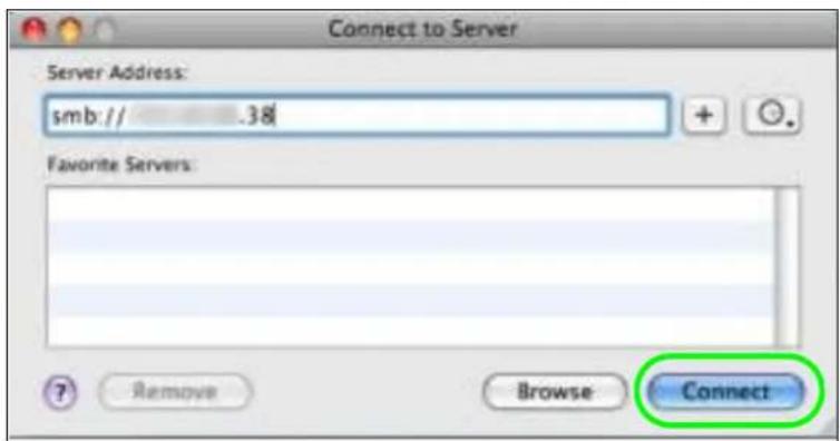 Connect to Server Server Address: smb:// .38 Favorite Servers: ? Remove Browse Connect