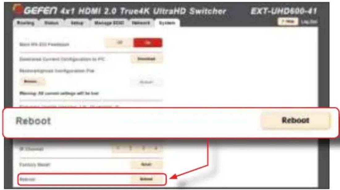 Gefen EXT-UHD600-41 - ▶ Rebooting the Switcher - 1