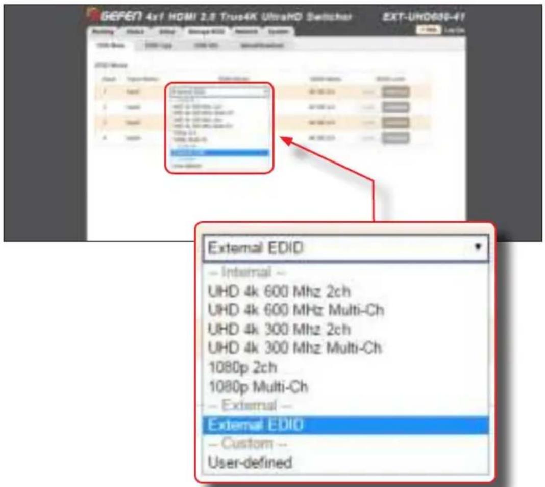 Gefen EXT-UHD600-41 - Setting the EDID Mode - 1