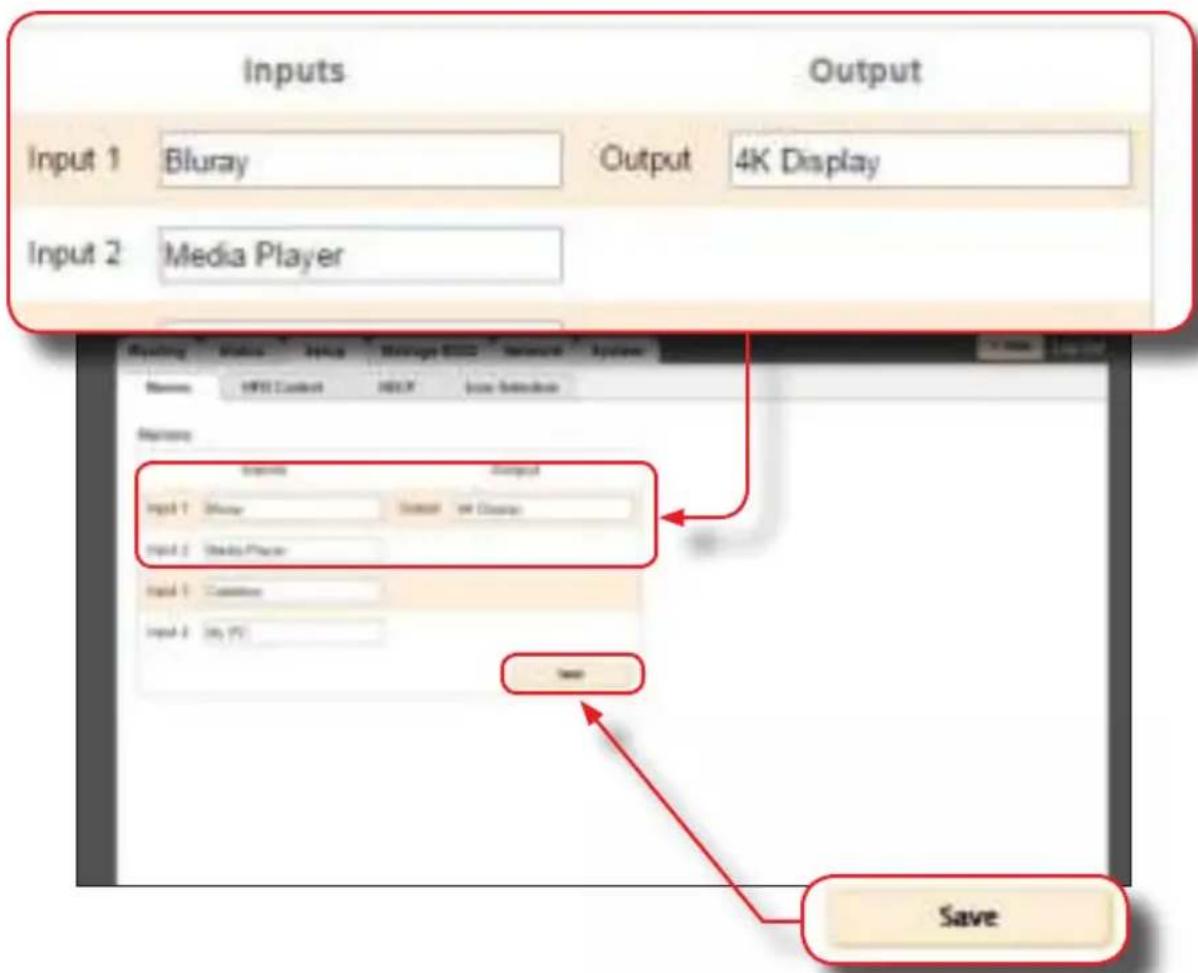 Gefen EXT-UHD600-41 - Changing Input and Output Names - 1