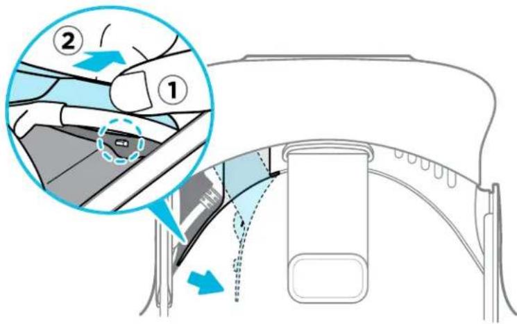 Diagram illustrating car door seatbelting process with labeled steps 1 and 2, showing hand positioning and movement arrows.