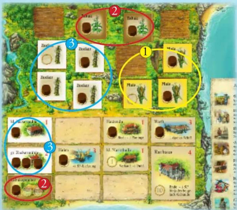 RAVENSBURGER Puerto Rico - Die Produktionsgebäude (blau, weiß, hell- und dunkelbraun) - 1