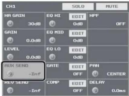 CH1 SOLO MUTE HA GAIN 30dB EQ HI EDIT HPF 0dB OFF GAIN 0.0dB EQ MID EDIT 0dB LEVEL 0.0dB EQ LO EDIT 0dB RUX SEND -Inf GATE EDIT PAN OFF CENTER REV SEND -Inf COMP EDIT DELAY OFF 0.0ms