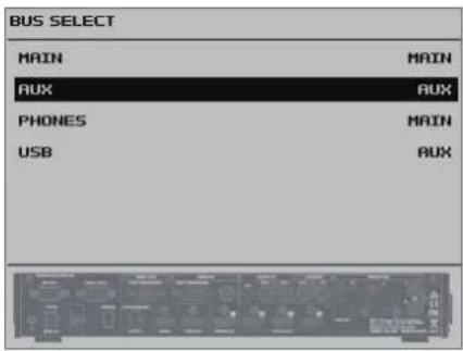 BUS SELECT MAIN MAIN AUX AUX PHONES MAIN USB AUX