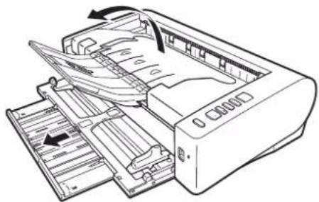 CANON imageFORMULA DR-M1060 - Wenn Sie lange Dokumente mit dem 180°-Papierweg scannen, verwenden Sie die Erweiterung der Dokumenteinzugsauflage und die Ausgabestütze. - 1