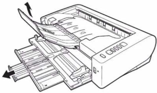 CANON imageFORMULA DR-M1060 - Wenn Sie lange Dokumente mit dem 180°-Papierweg scannen, verwenden Sie die Erweiterung der Dokumenteinzugsauflage und die Ausgabestütze. - 2