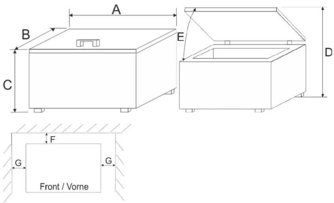 Exquisit GT 450-5 A+ - Gerätemaße in mm und ° Grad - 1