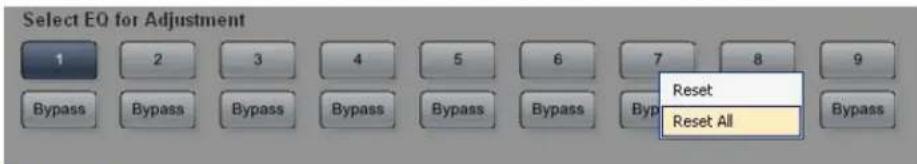 Select EQ for Adjustment 1 2 3 4 5 6 7 8 9 Bypass Bypass Bypass Bypass Bypass Bypass Bypass Reset Reset All Bypass