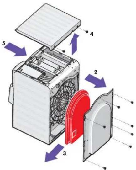 Technical diagram of a device with labeled components and directional arrows indicating flow or movement.
