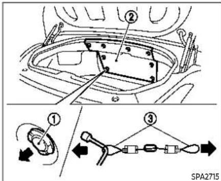 Technical diagram showing car interior components with numbered parts and a schematic diagram of connected parts, labeled SPA2715.