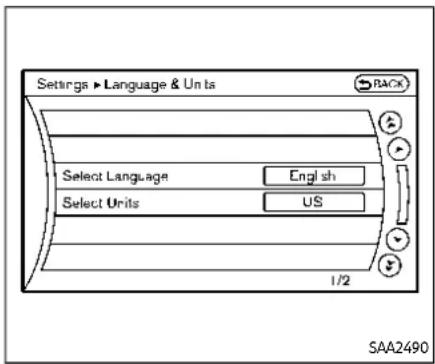 Settings ▶ Language & Units BACK Select Language English Select Units US 1/2 SAA2490