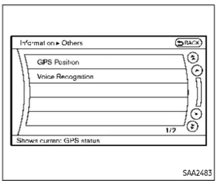 Information on ▶ Others GPS Position Voice Recognition 1/2 Shows current: GPS status SAA2483