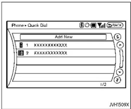 Phone > Quick Dial Add New 1XXXXXXXXXXXX 2XXXXXXXXXXXX 1/2 JVH1509X