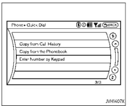 Phone ▶ Quick Dial Copy from Cal History Copy from the Phonebook Enter Number by Kaypad 3/3 JVH1407X