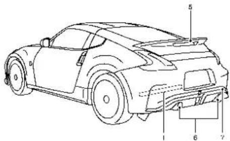 Technical diagram of a sports car with numbered parts labeled for identification
