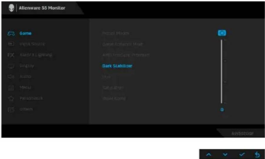 Alienware 55 Monitor Game Input Source Alpha & Lightning Display Audio MMSU Personality Utten Pixel Mode Game Explorer Mode AMD FreeCar Premium Dark Stabilizer True Saturation Real Game AVSSOOM