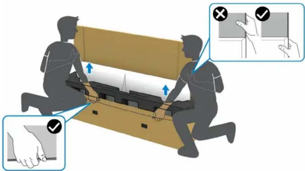 Diagram illustrating a procedure on a device with two silhouettes, showing correct and incorrect hand gestures and a confirmation button.