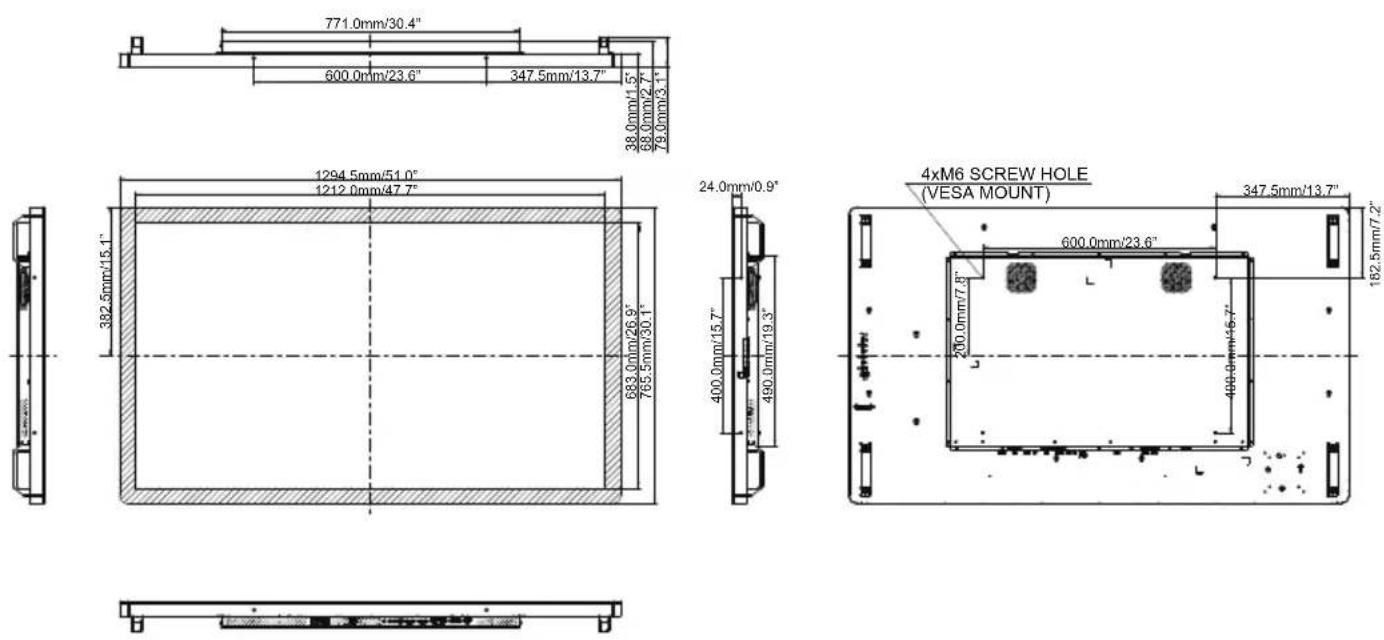 IIYAMA ProLite TF5538UHSC-W2AG - DIMENSIONS : ProLite TF5538UHSC-B2AG / ProLite TF5538UHSC-W2AG - 1