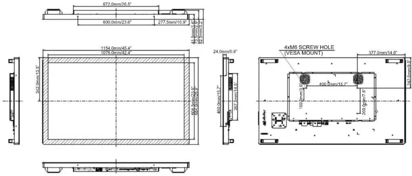 IIYAMA ProLite TF5538UHSC-W2AG - DIMENSIONS : ProLite TF4938UHSC-B2AG - 1