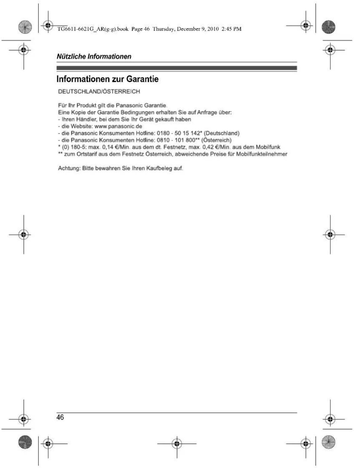 PANASONIC KX-TG6622AR - Vorsicht: - 1