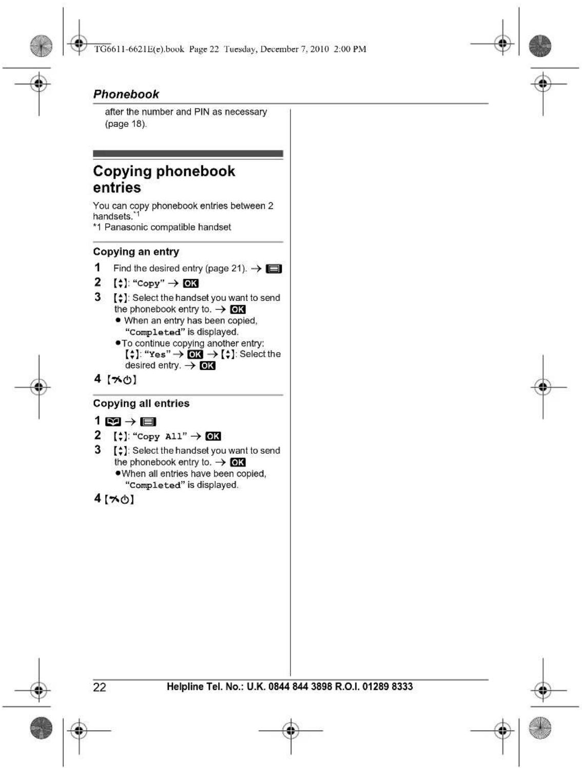 PANASONIC KX-TG6621E - Note: - 1