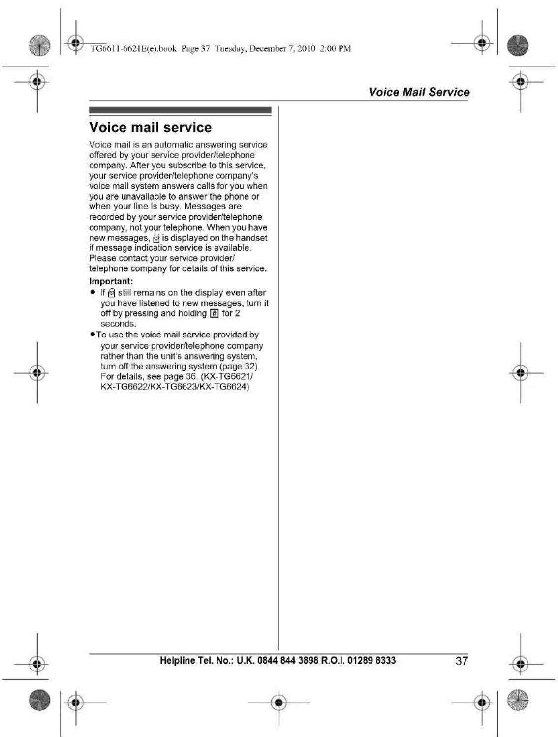 PANASONIC KX-TG6621E - Note: - 10