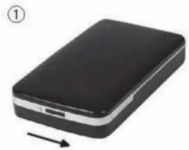 Black rectangular electronic device with a USB port and directional arrow indicator (no text or symbols)