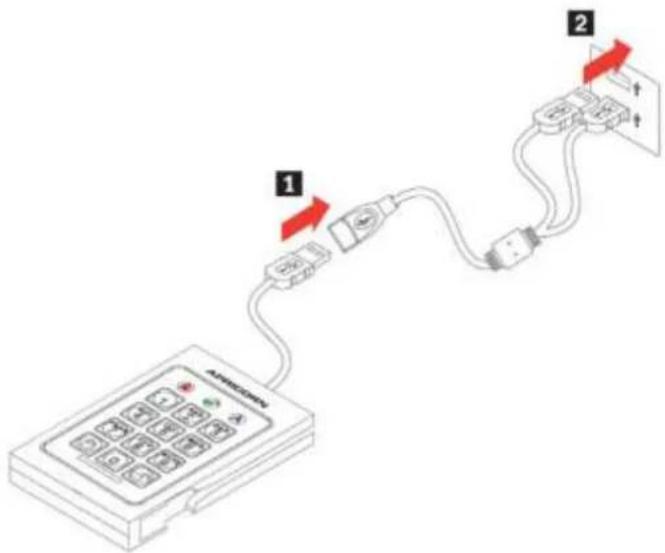 Apricorn Padlock SSD - Connecting with the USB Y-Cable - 1