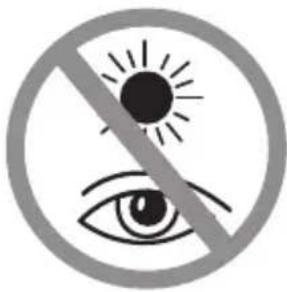 Prohibition sign with sun and eye symbol, indicating no protection or absence of visual attention