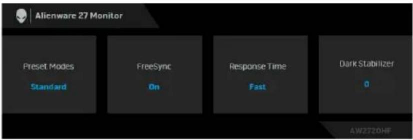 Alienware 27 Monitor Preset Modes Standard FreeSync On Response Time Fast Dark Stabilizer 0 AW2720HF