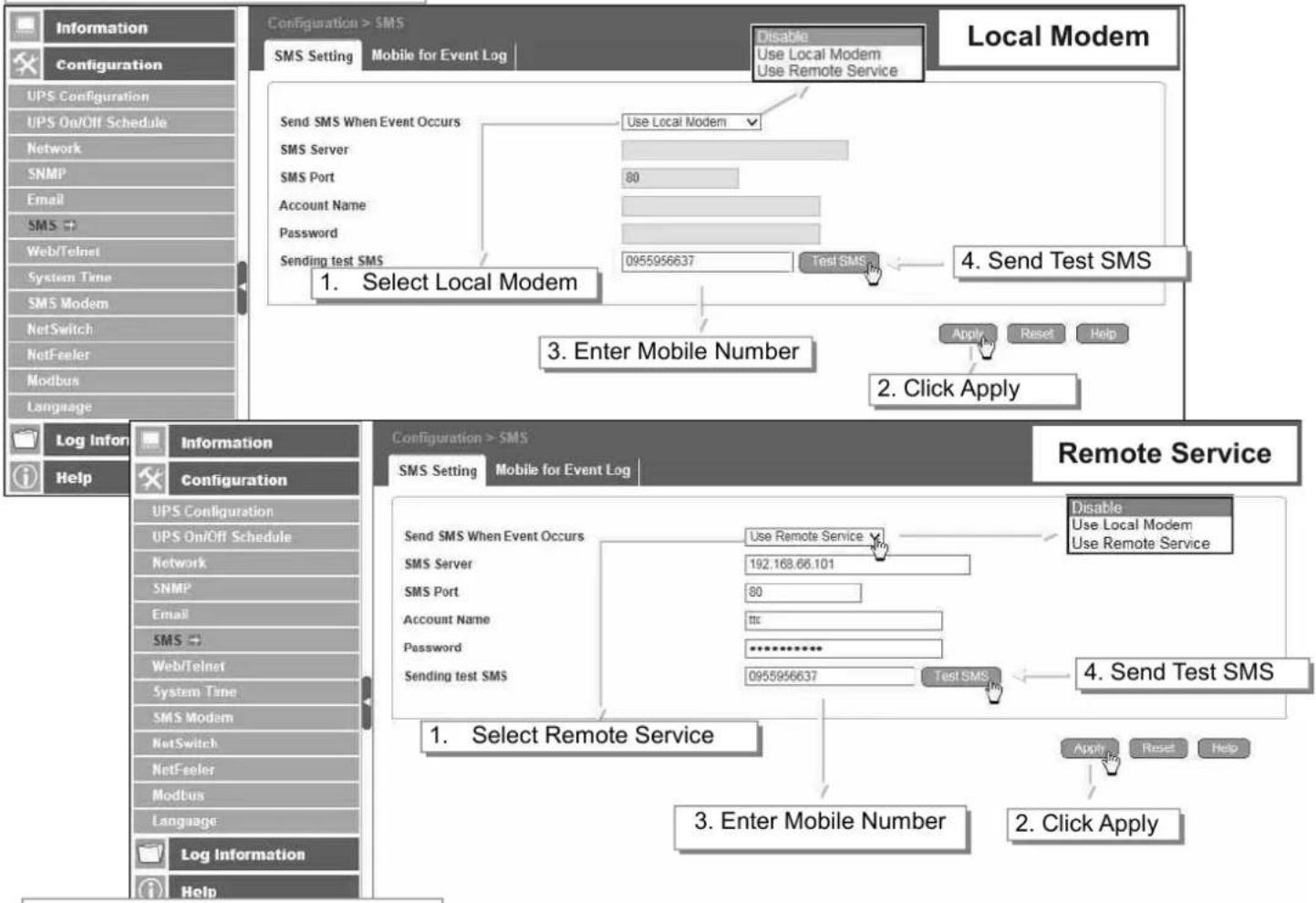 Techly IUPS-NET504 - - SMS Setting : - 1