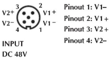 V2+ 3 V1+ Pinout 1: V1- Pinout 2: V1+ Pinout 3: V2+ Pinout 4: V2- INPUT DC 48V