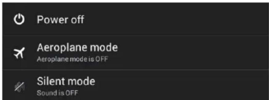Power off Aeroplane mode Aeroplane mode is OFF Silent mode Sound is OFF