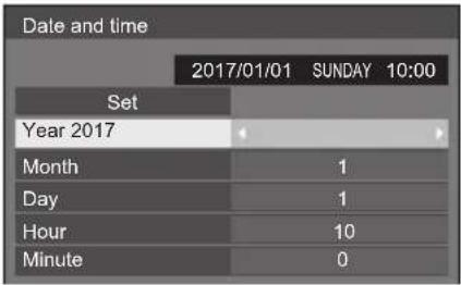 Date and time 2017/01/01 SUNDAY 10:00 Set Year 2017 Month 1 Day 1 Hour 10 Minute 0