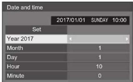 Date and time 2017/01/01 SUNDAY 10:00 Set Year 2017 Month 1 Day 1 Hour 10 Minute 0