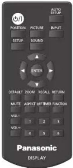Position SETUP PICTURE SOUND AUTO SETUP INPUT ENTER DEFAULT ZOOM RECALL RETURN MUTE ASPECT OFFTIMER FUNCTION VOL- 1 2 3 VOL- 4 5 6 Panasonic DISPLAY